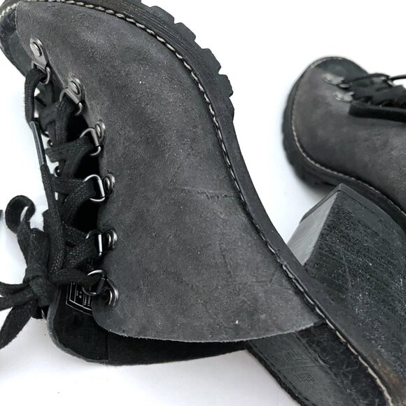 Woolrich Suede Lace Up Open Toe Heel Clog Mules Metal Rings Steampunk Cosplay - Picture 16 of 16